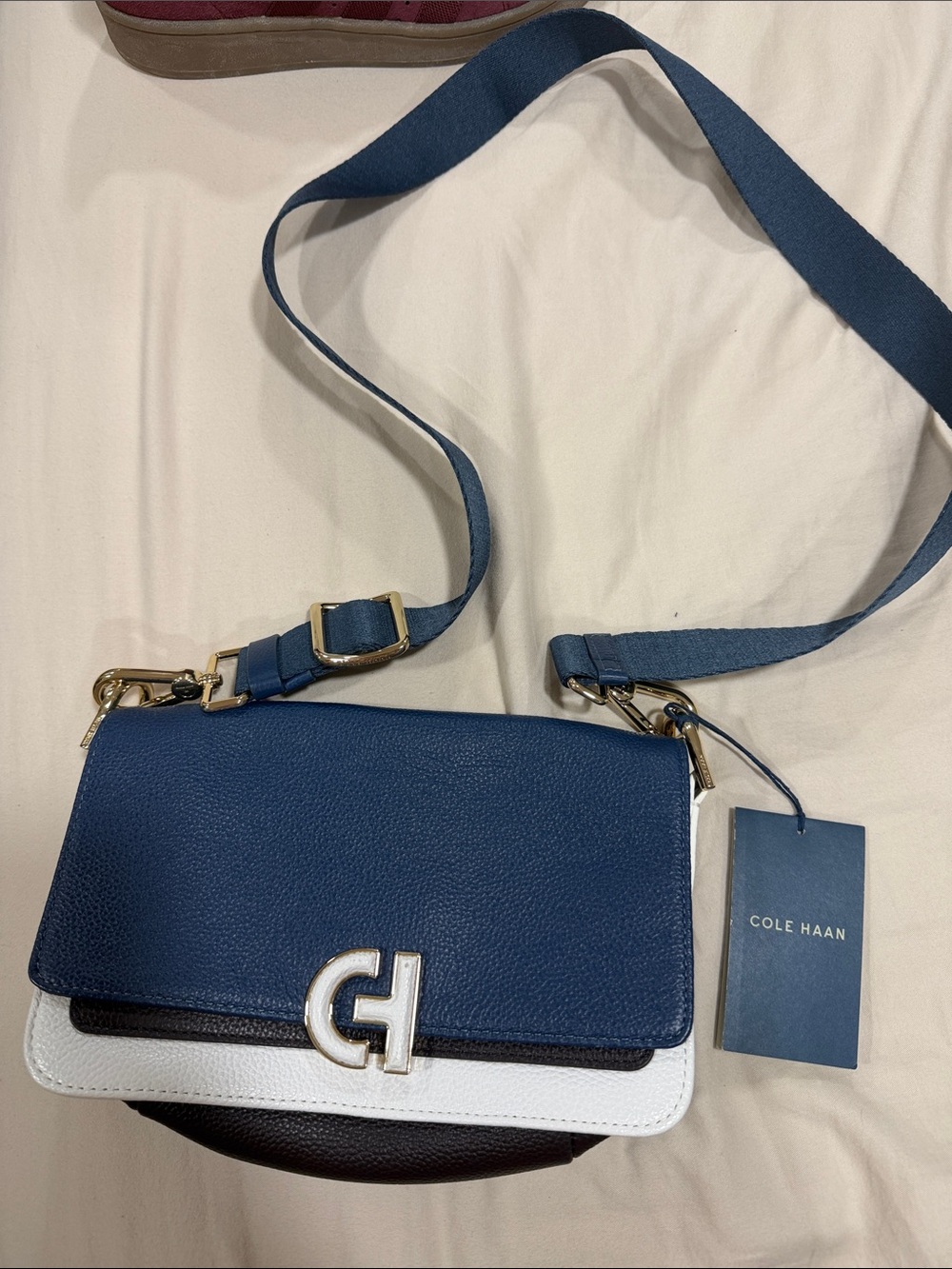 Cole Haan Blue & White Leather Crossbody Bag